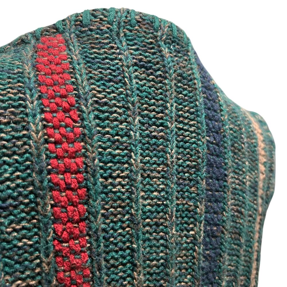Vintage 90s Green Stripe Ramie Tassel Sweater Vest Cottagecore M Grandpacore - Picture 14 of 16